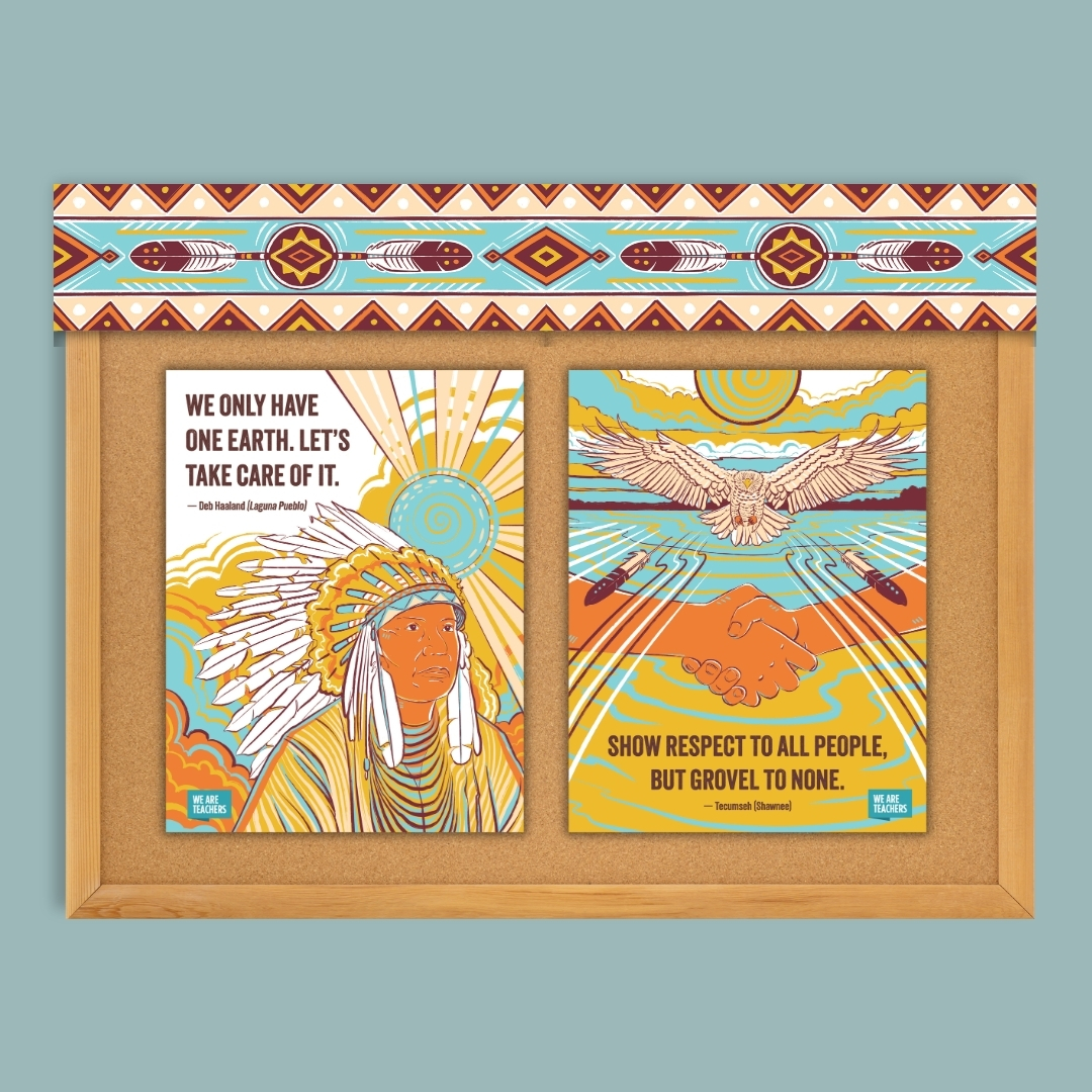 Six illustrated quote posters featuring Native American leaders and tribal sayings