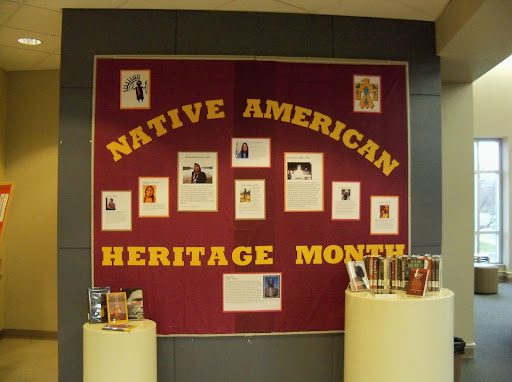 Bulletin board with Native American heritage month written on it