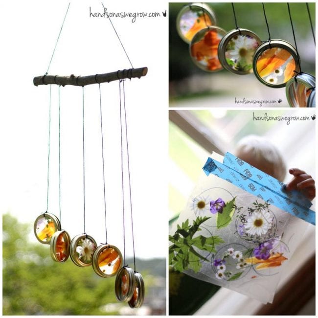 recycled lid wind chime craft (earth day crafts)
