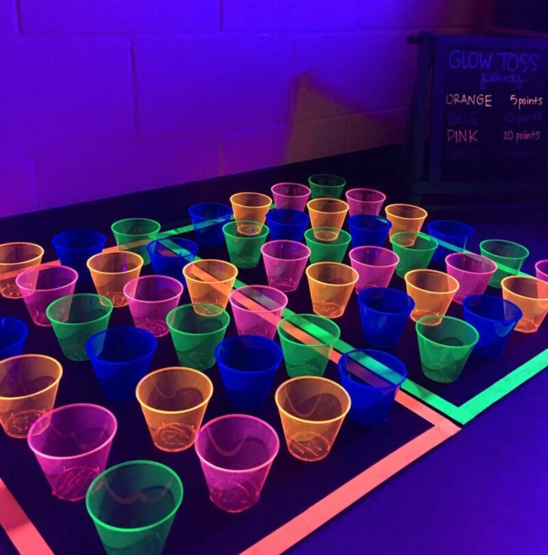 Neon Cup Toss for glow day 