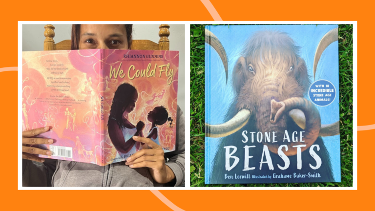 Collage of new books for November 2023, including We Could Fly and Stone Age Beasts