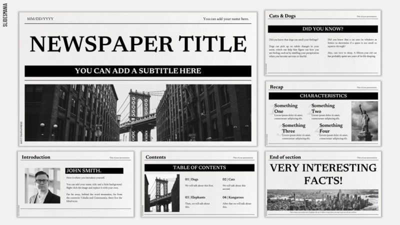 Newspaper-themed Google Slides template for a presentation or lesson plan