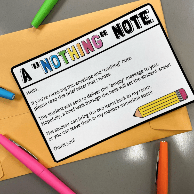 Nothing note classroom management strategy