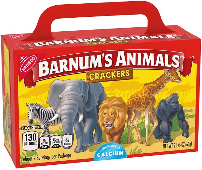 Barnum's Animal Crackers in the traditional box with a handle