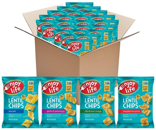 Enjoy Life Lentil Chips in a cardboard box nut-free snacks