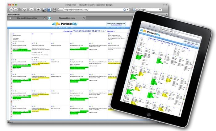 Screenshot of PlanbookEdu shown on a computer screen and tablet (Best Online Planners for Teachers)