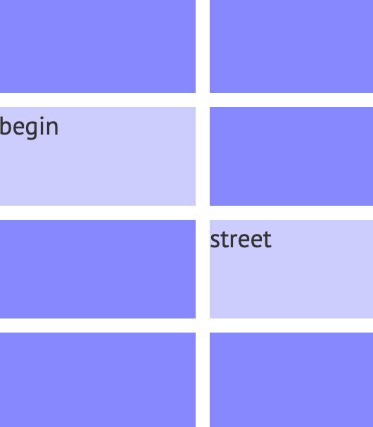 two words, "begin" and "street" flipped over but not a synonym match