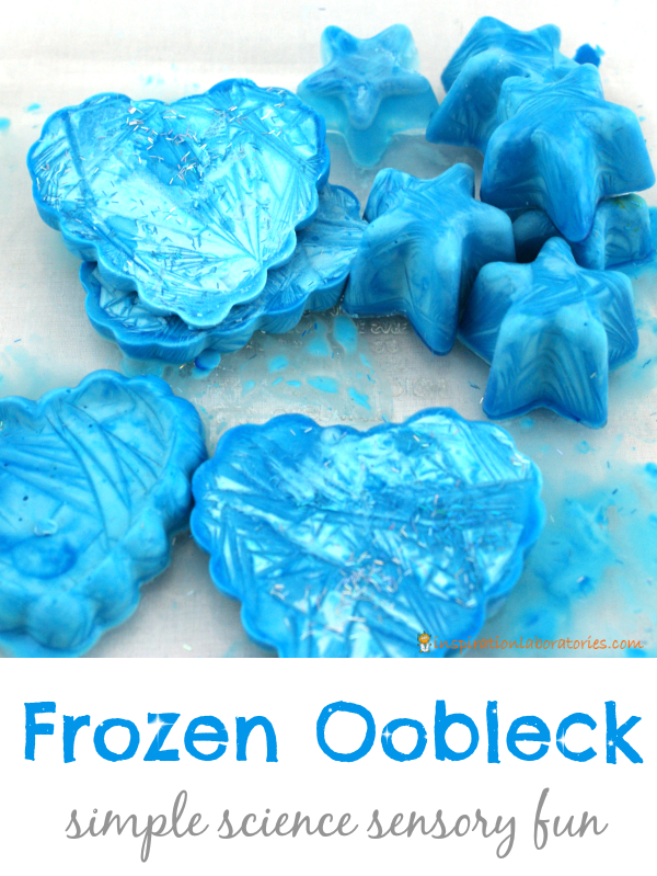 blue frozen blocks in different shapes like hearts and stars are shown.
