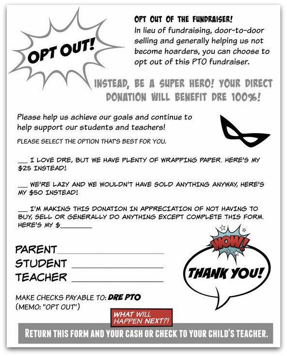 Superhero-themed opt-out fundraiser letter