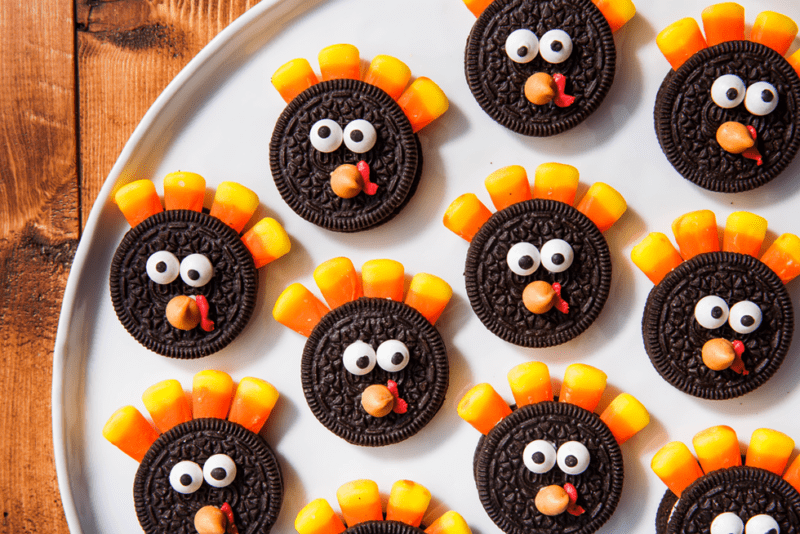 turkey treats made from oreo cookies and candy corn