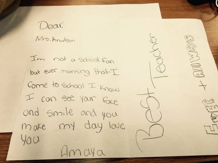Letter of appreciation from student to teacher.