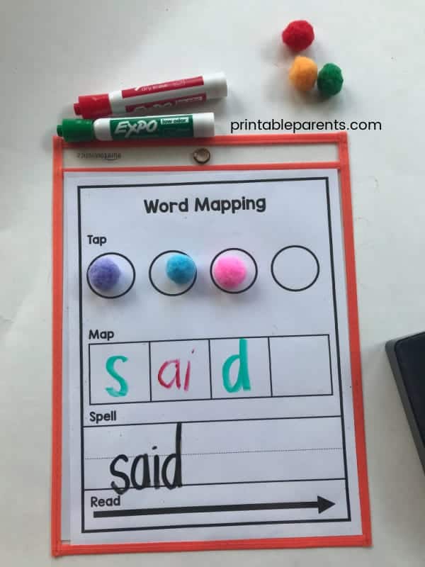 Example of phoneme grapheme mapping activity to promote orthographic mapping of said, an irregular high frequency word