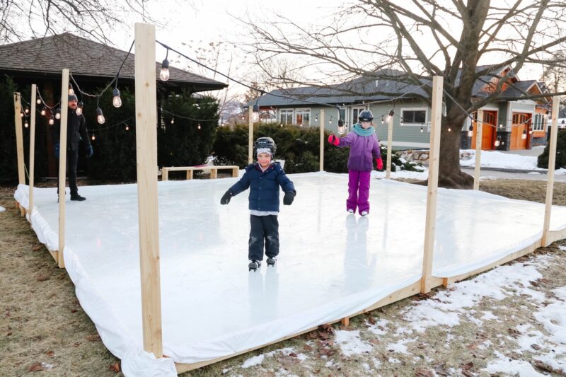 kids on an outdoor ice rink 