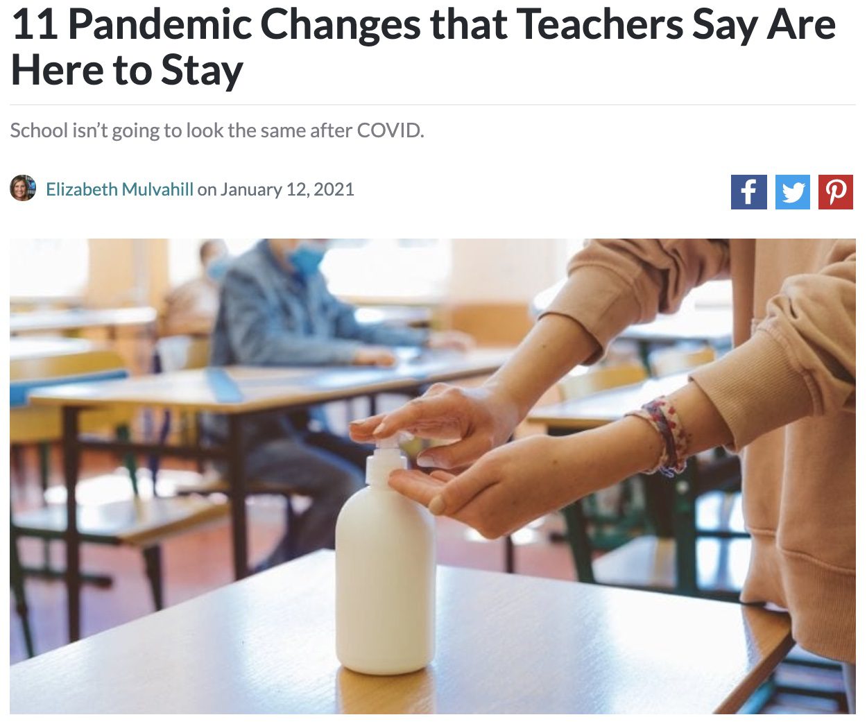 Screencap of an article about pandemic changes teachers are keeping