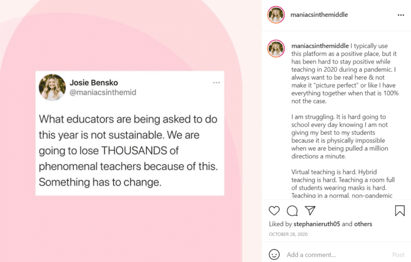 Teacher shares post about feeling overwhelmed during pandemic