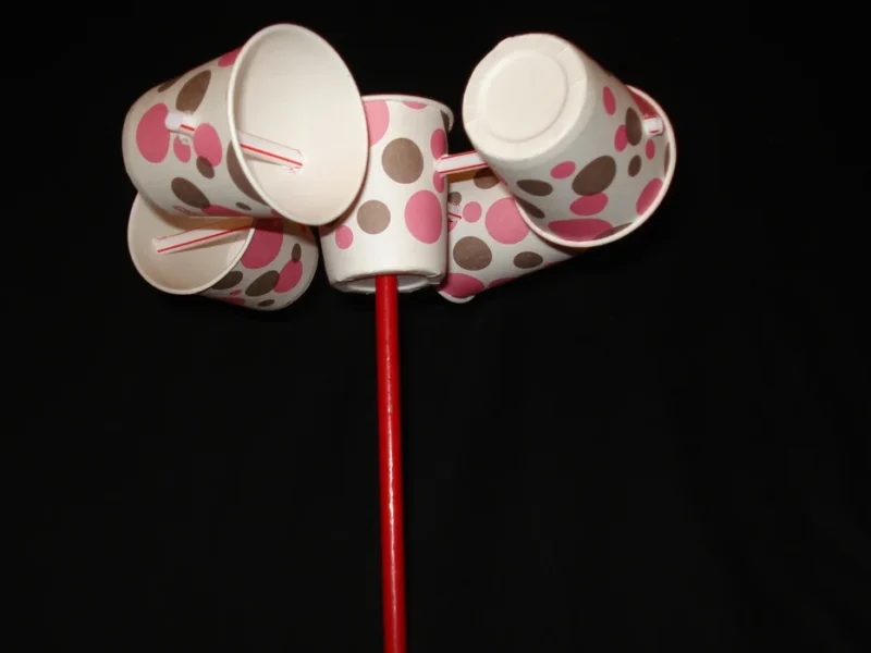 anemometer made from pink polka dotted paper cups