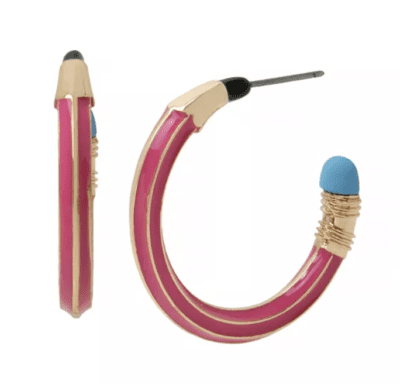 Pink pencil hoop earrings for teachers