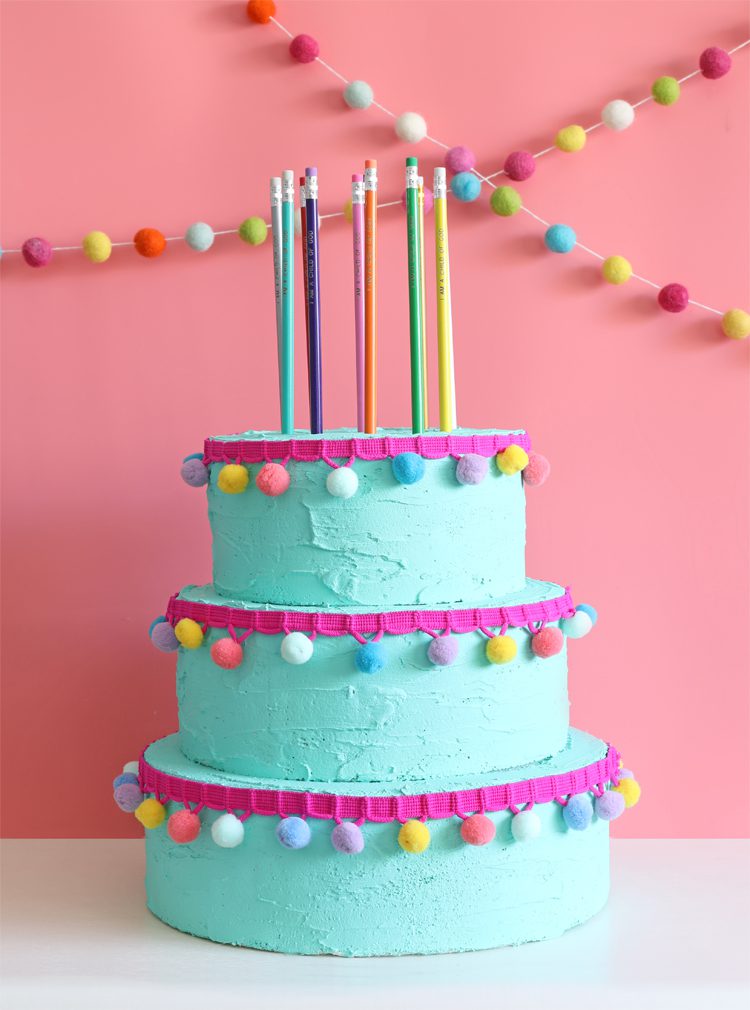 DIY pencil holder made to look like a birthday cake