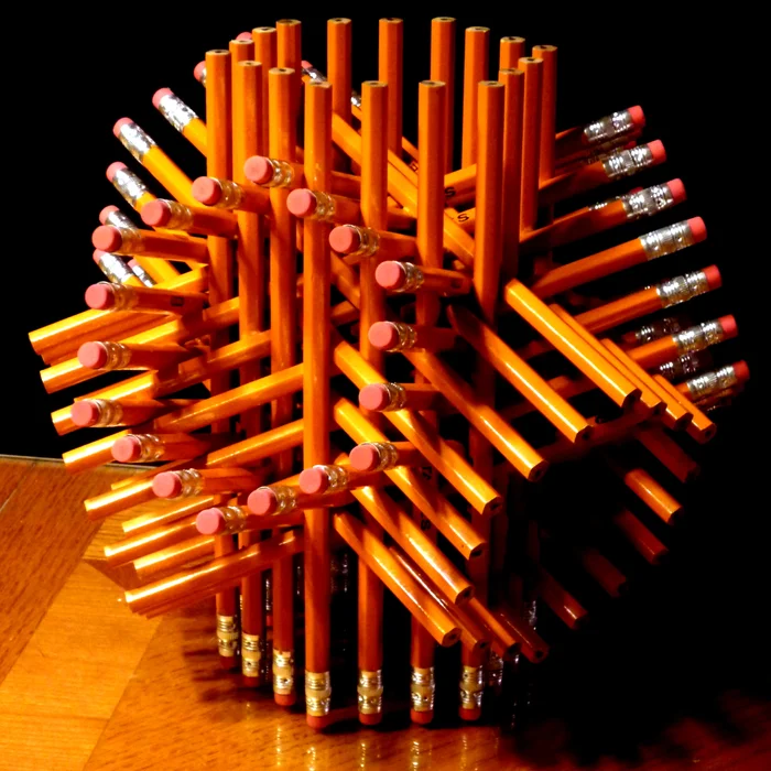 A sculpture is made from 72 pencils that have been arranged in a dome shape.