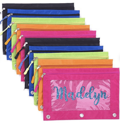 Personalized 3 ring cute pencil pouch with name