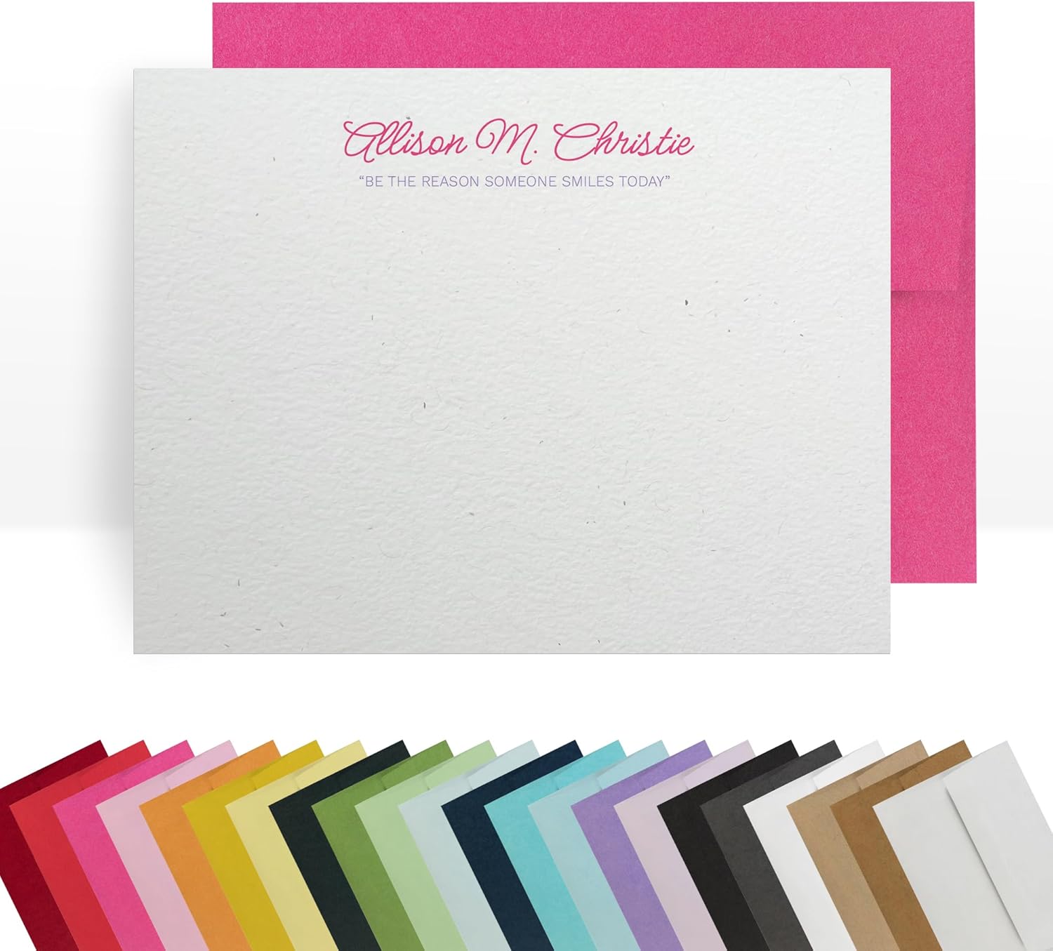 Personalized notecard with an assortment of colored envelopes