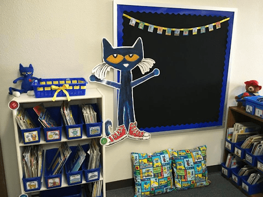 Classroom with 'Pete the Cat' decor