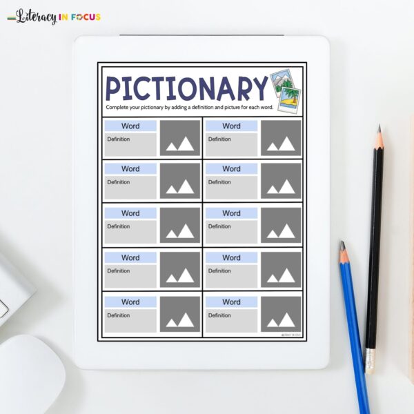 a Pictionary vocabulary worksheet