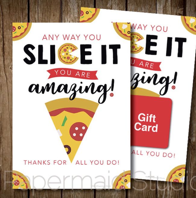 Teacher greeting card with pizza
