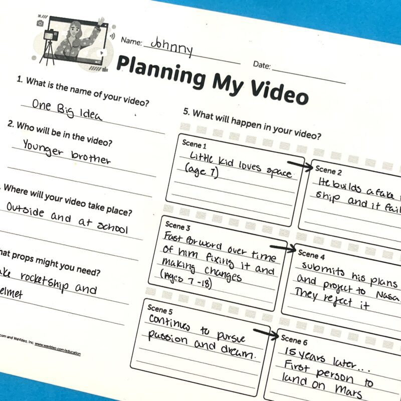 Example of Planning My Video template on blue background