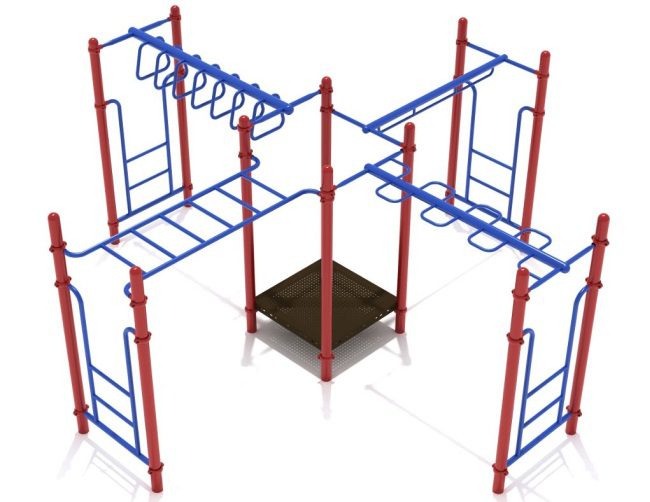 Four-sided set of monkey bars that meet in the middle (Best Playground Equipment for Schools)