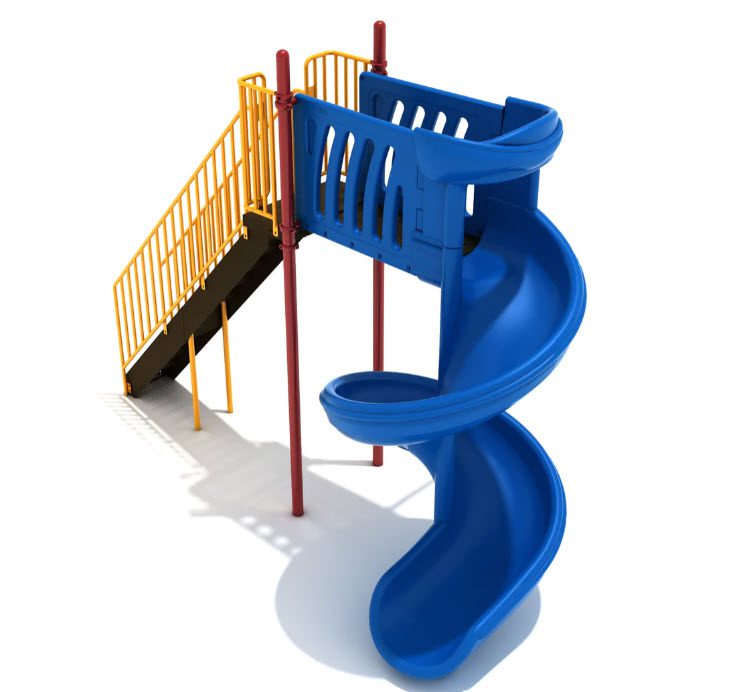 Blue spiral slide with staircase leading up to it