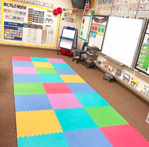 Playmat used as a rug in a kindergarten classroom