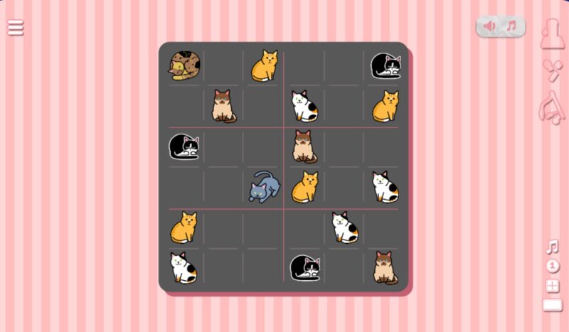 Screenshot of Sudocats, an online math game from Playmath.org