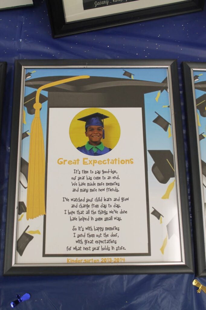 Graduation poem framed with photo of kindergarten student.