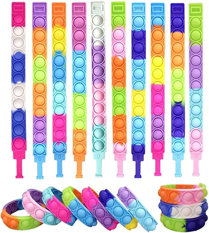Pop-it bracelets in assorted colors as an example of inexpensive gifts for students
