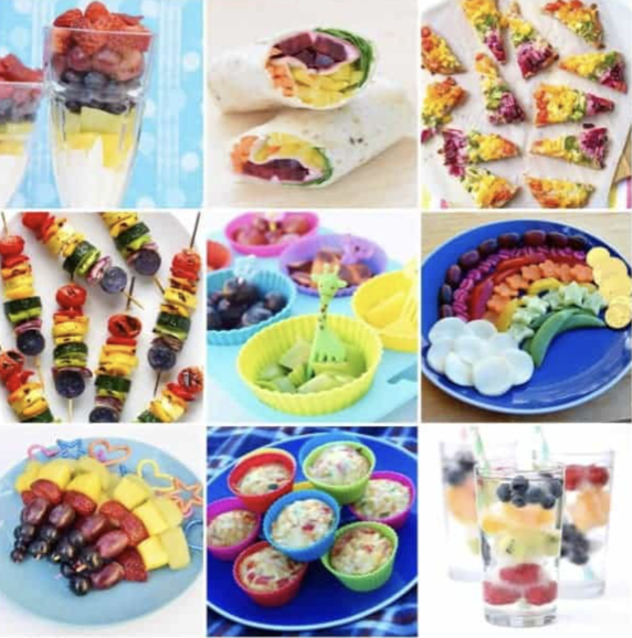 Different rainbow colored snacks- Pride Month activities