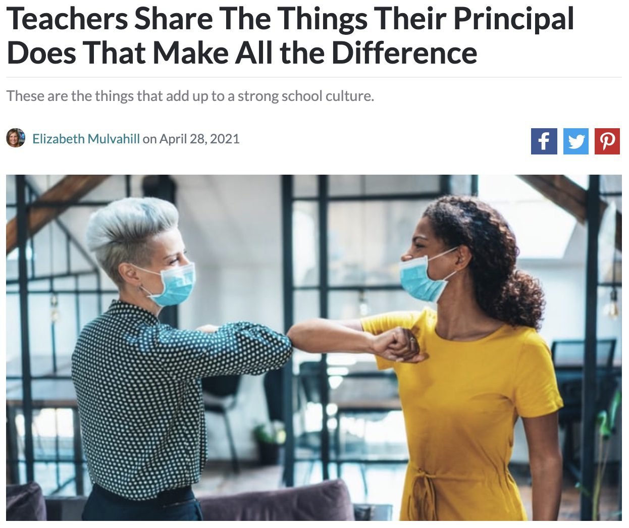 Screencap of an article about what principals can do to make a difference