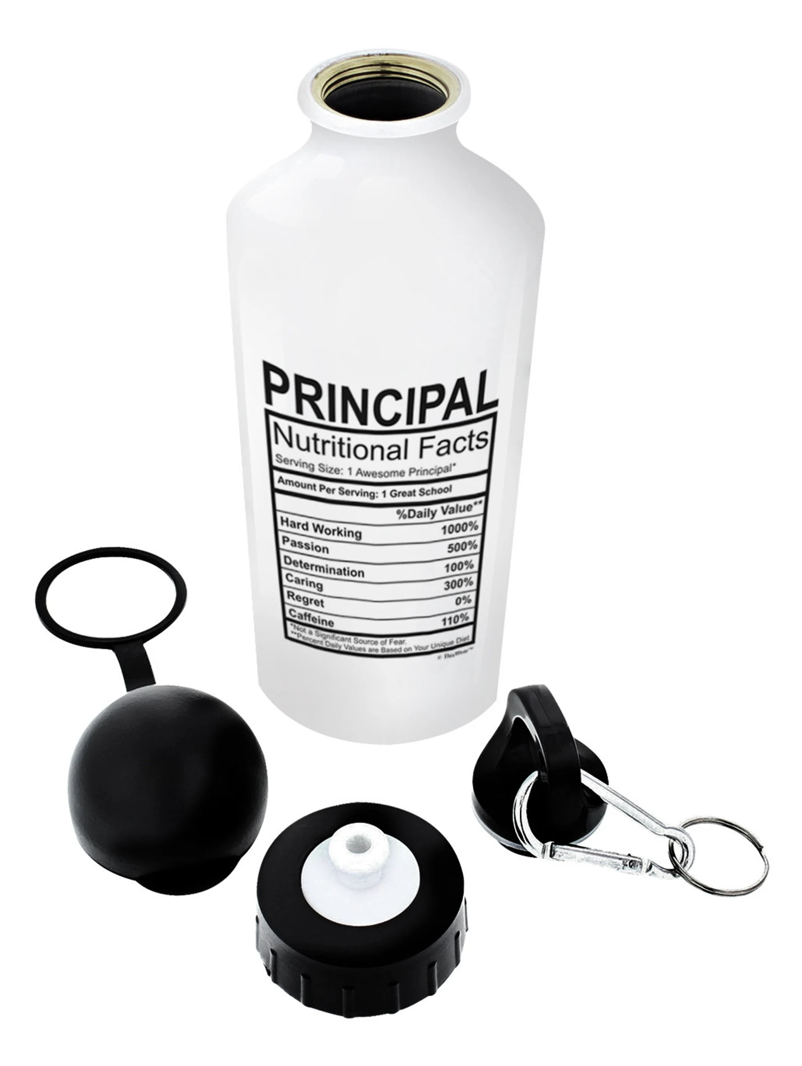 Black and white principal nutrition facts water bottle and lids ... fun addition to our principal gifts list!