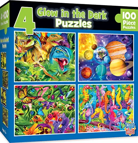 a box of 4 glow in the dark puzzles for kids