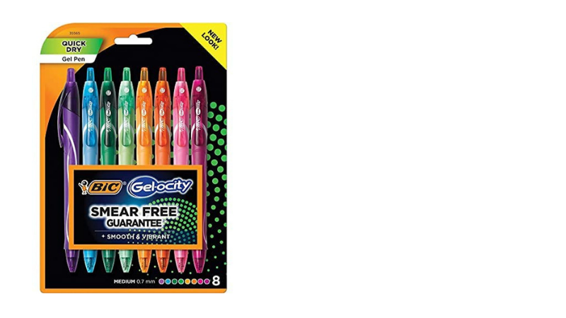 Package of Bic Quick-Dry Gel Pens in rainbow colors