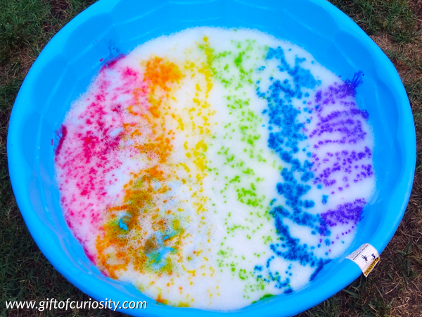 bowl with rainbow colored bubbles for water activity