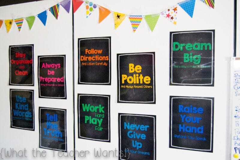 Reminders and rules for a rainbow theme classroom