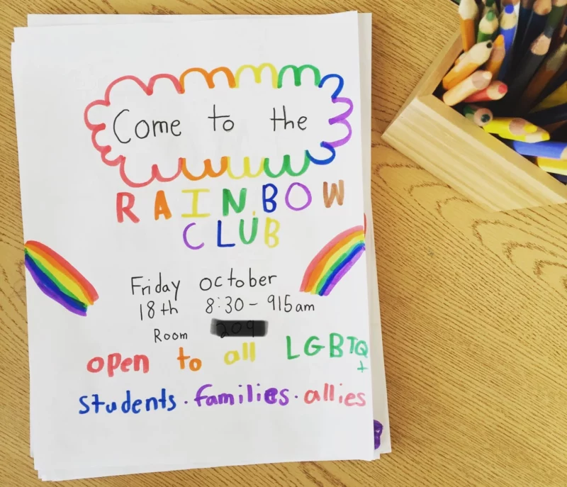 Hand-written flyer Rainbow Club invitation