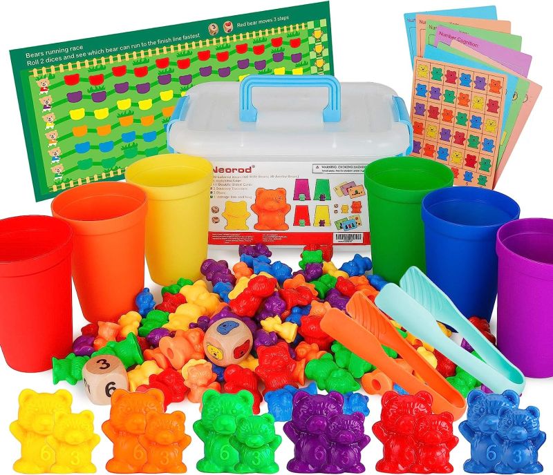 Rainbow counting bears set with tweezers, cups, and more