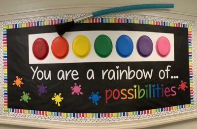 you are a rainbow of possibilities paint brush and palette rainbow front office bulletin board