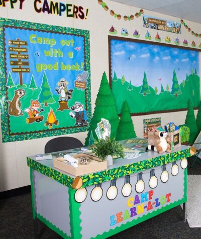 ranger rick themed classroom desk and bulletin boards camping classoom theme