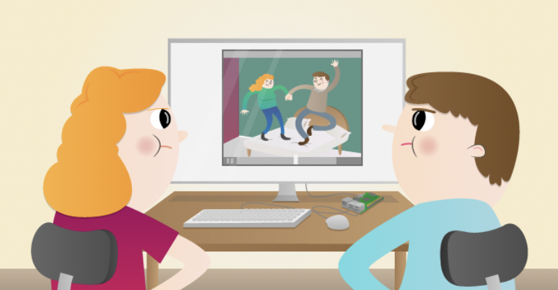 Cartoon of students looking at computer