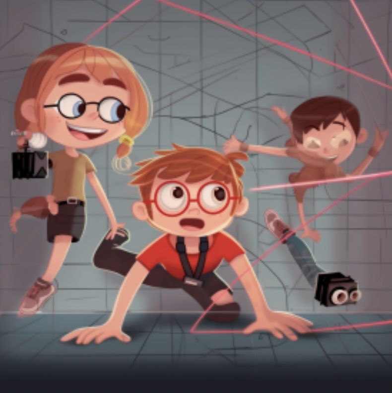 Cartoon of kids dodging lasers 