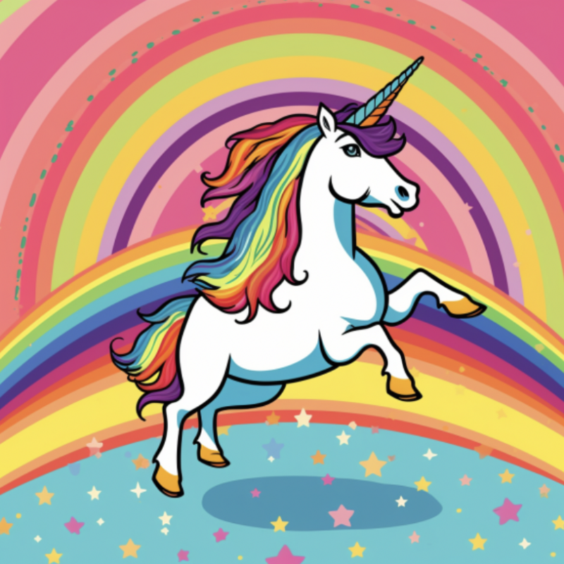 Cartoon of unicorn with rainbows- raspberry pi projects