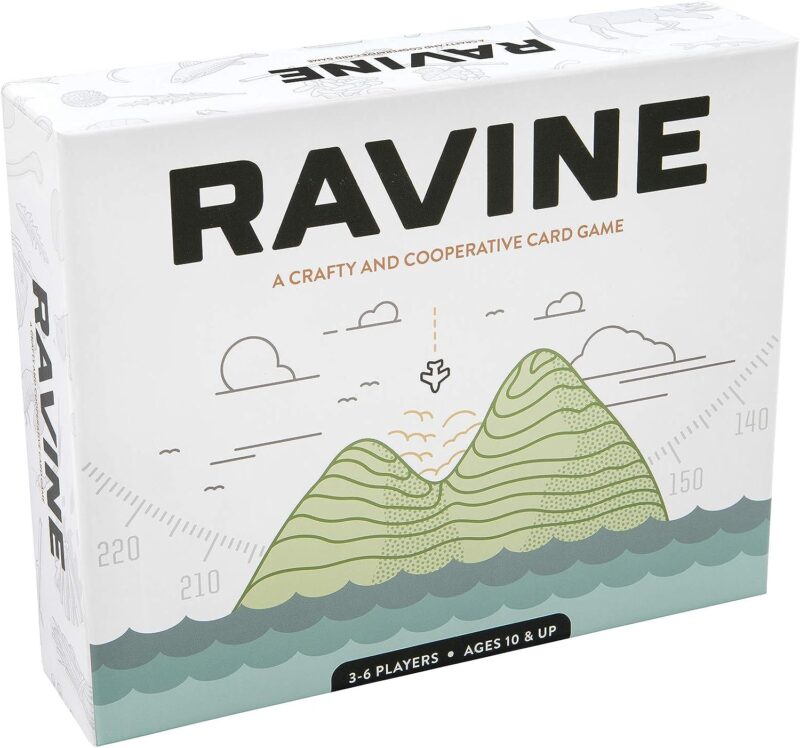 best cooperative board games include this white box that says RAVINE in large black letters.
